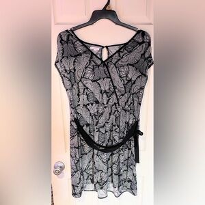 Maurices Monochrome Butterfly Pattern Tie Waist Mini Dress Plus Size 0